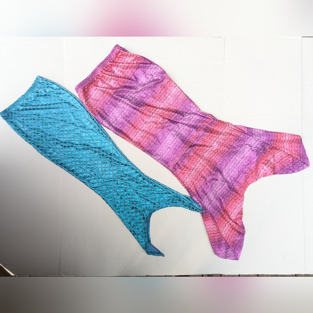 Justice Kids Pink 8/10 Swim Mermaid Tail & Unbranded Blue 6/7 Swim Mermaid Tail